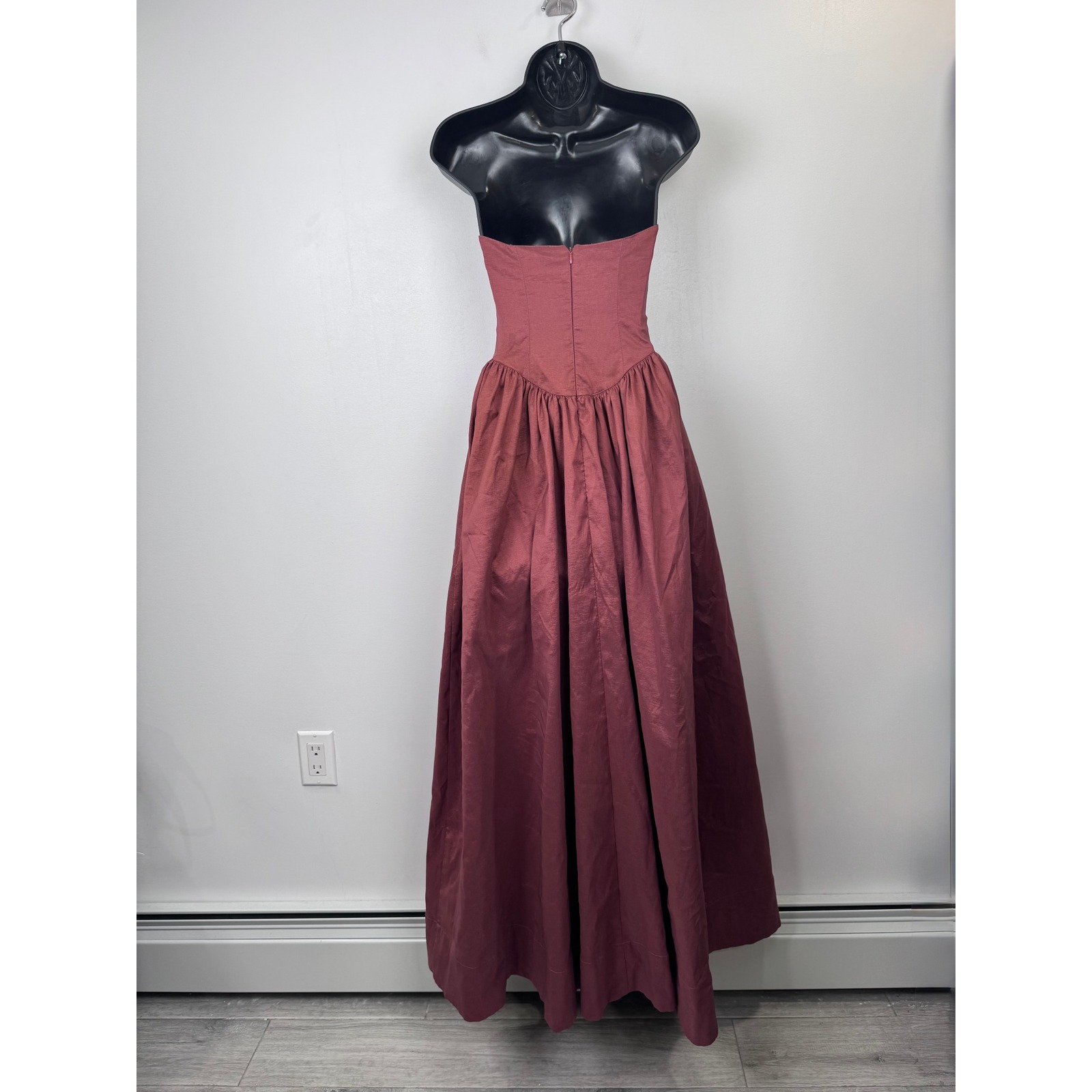 Strapless Burgundy Maxi Dress - Elegant Evening Gown — image 2 of 8